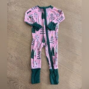 Little Sleepies pink trees bamboo pjs 0-3months Christmas pajamas girl